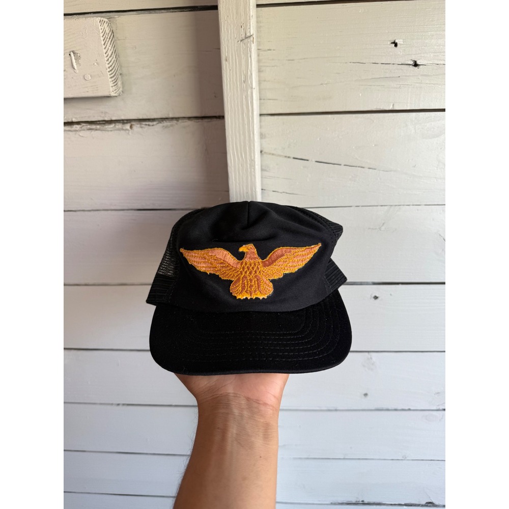Vintage Golden Eagle Embroidered Trucker Hat Black Mesh Snapback Made in USA